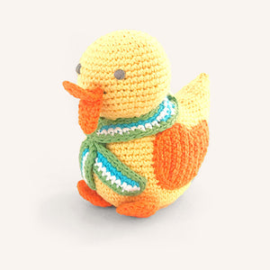 Yellow Baby Duck Rattle Handmade with Organic Cotton Yarn