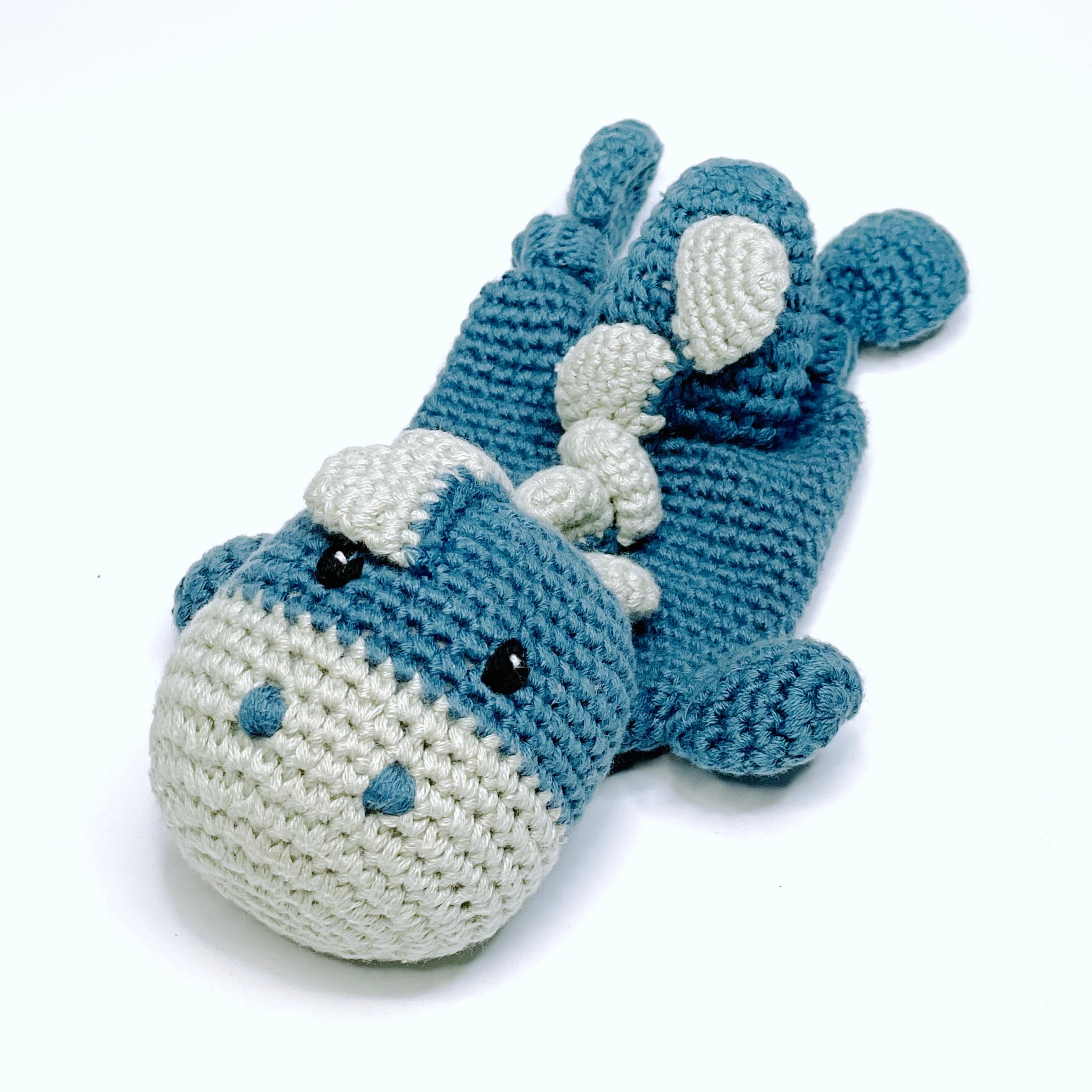 Handmade Organic Cotton Crochet Blue Dino Baby Toy