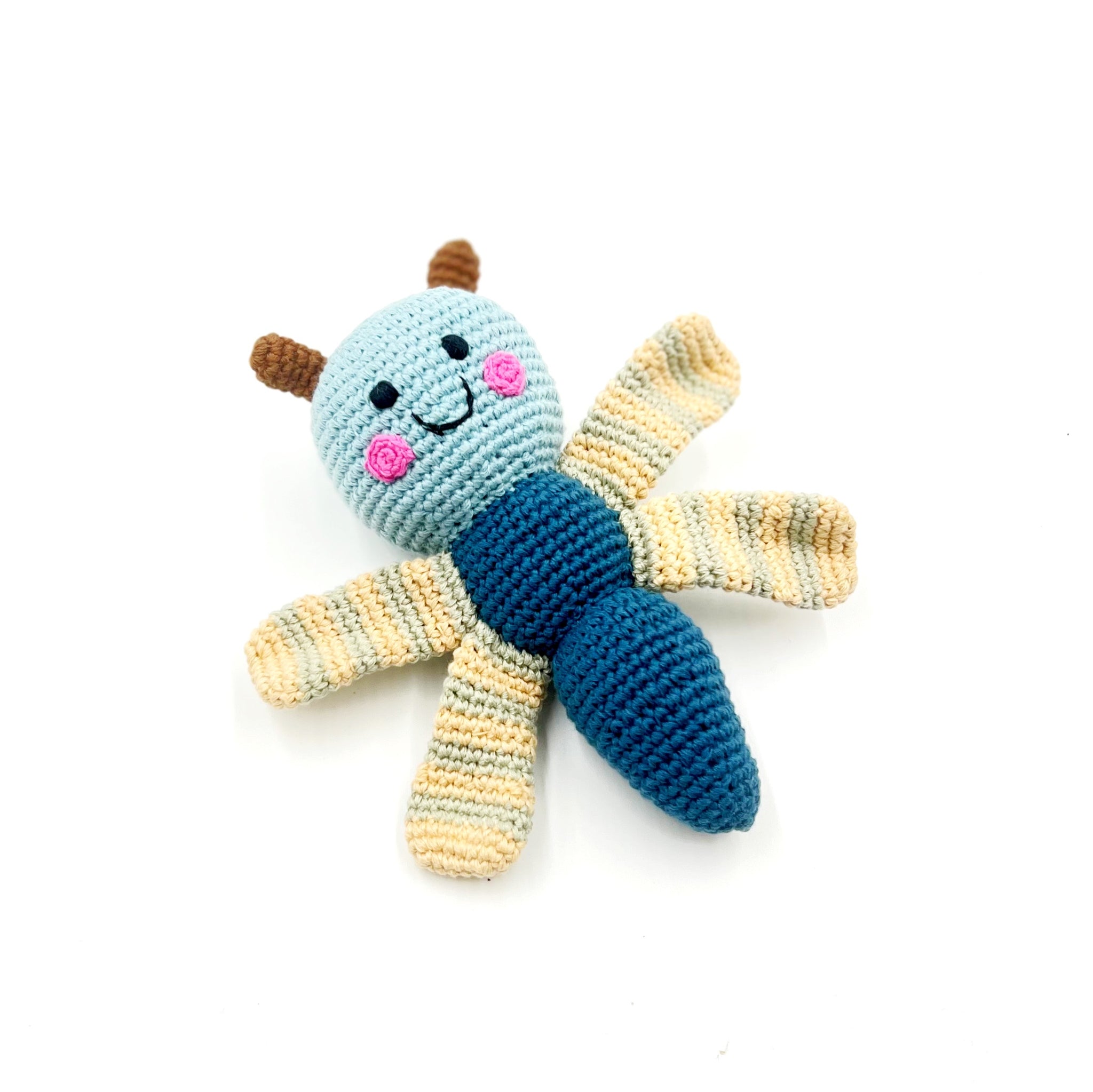 Handmade Crochet Blue Plush Dragonfly Toy Rattle