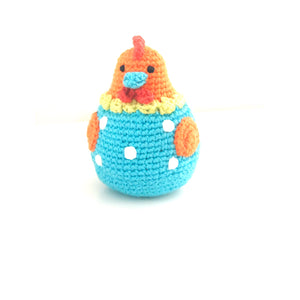 Handmade Crochet Cotton Turquoise and Orange Baby Chick Toy