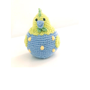 Handmade Crochet Blue and Yellow Baby Chick Rattle