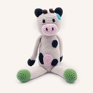 Organic Cotton White Cow with Black Spots Plush Baby Toy