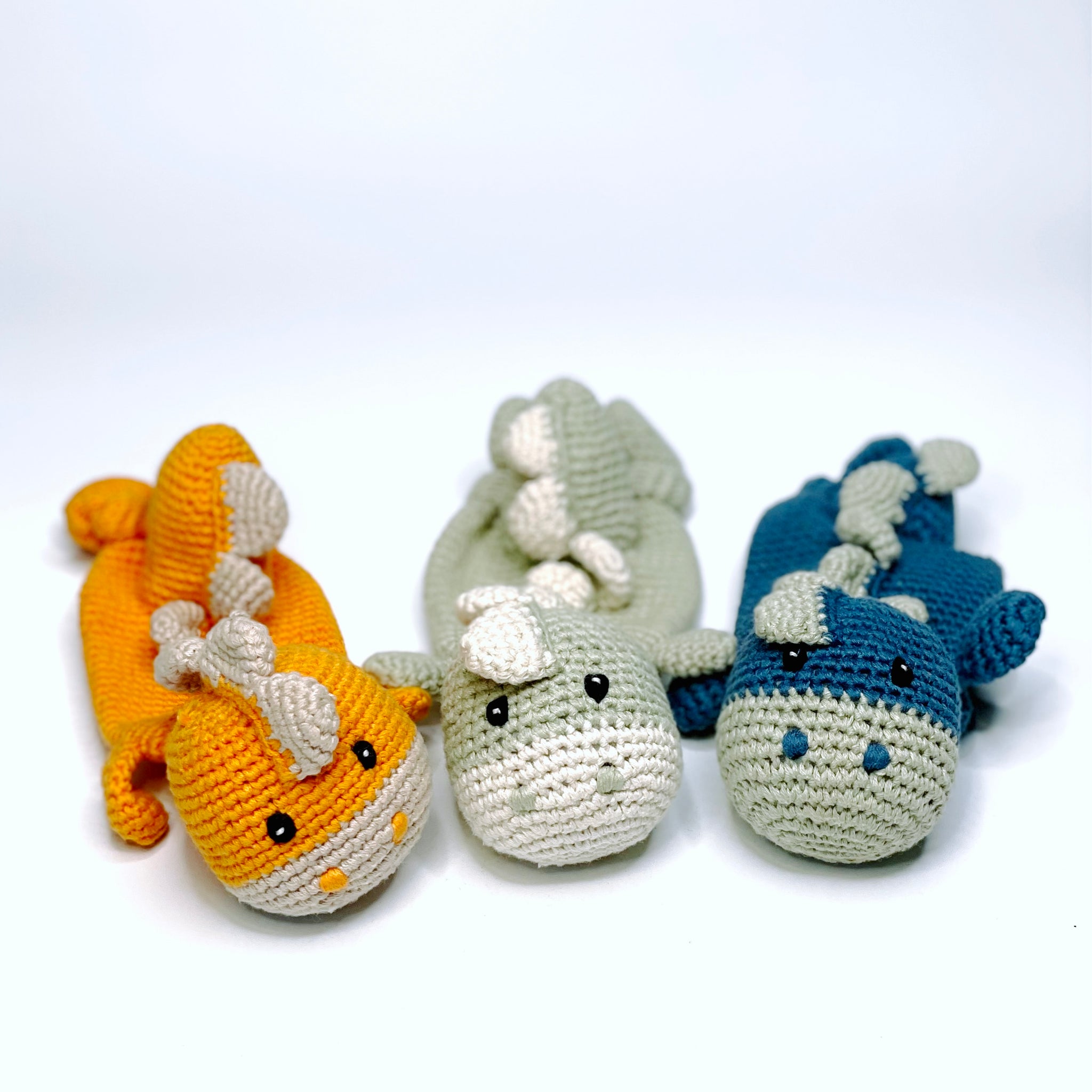 Handmade Organic Cotton Crochet Dino Baby Toy Group