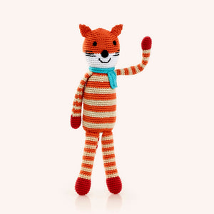 Fair Trade Crochet Orange Stripe Fox Baby Toy