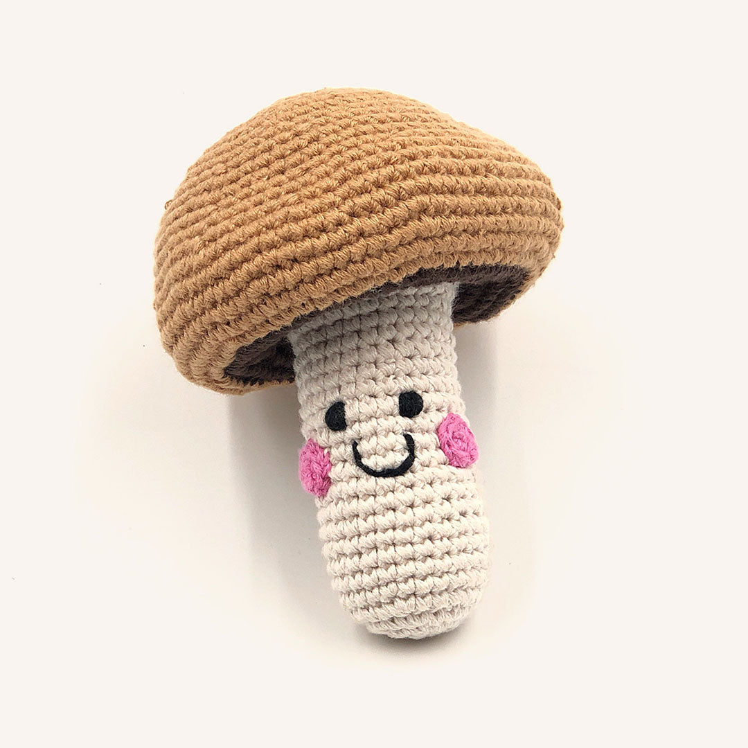 Brown Handmade Crochet Mushroom Baby Rattle