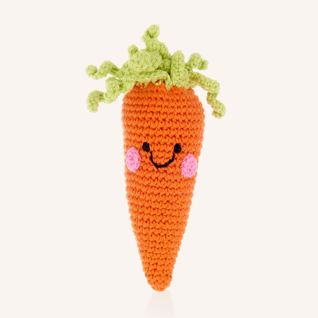 Orange Crochet Carrot Baby Toy Rattle with Green Top