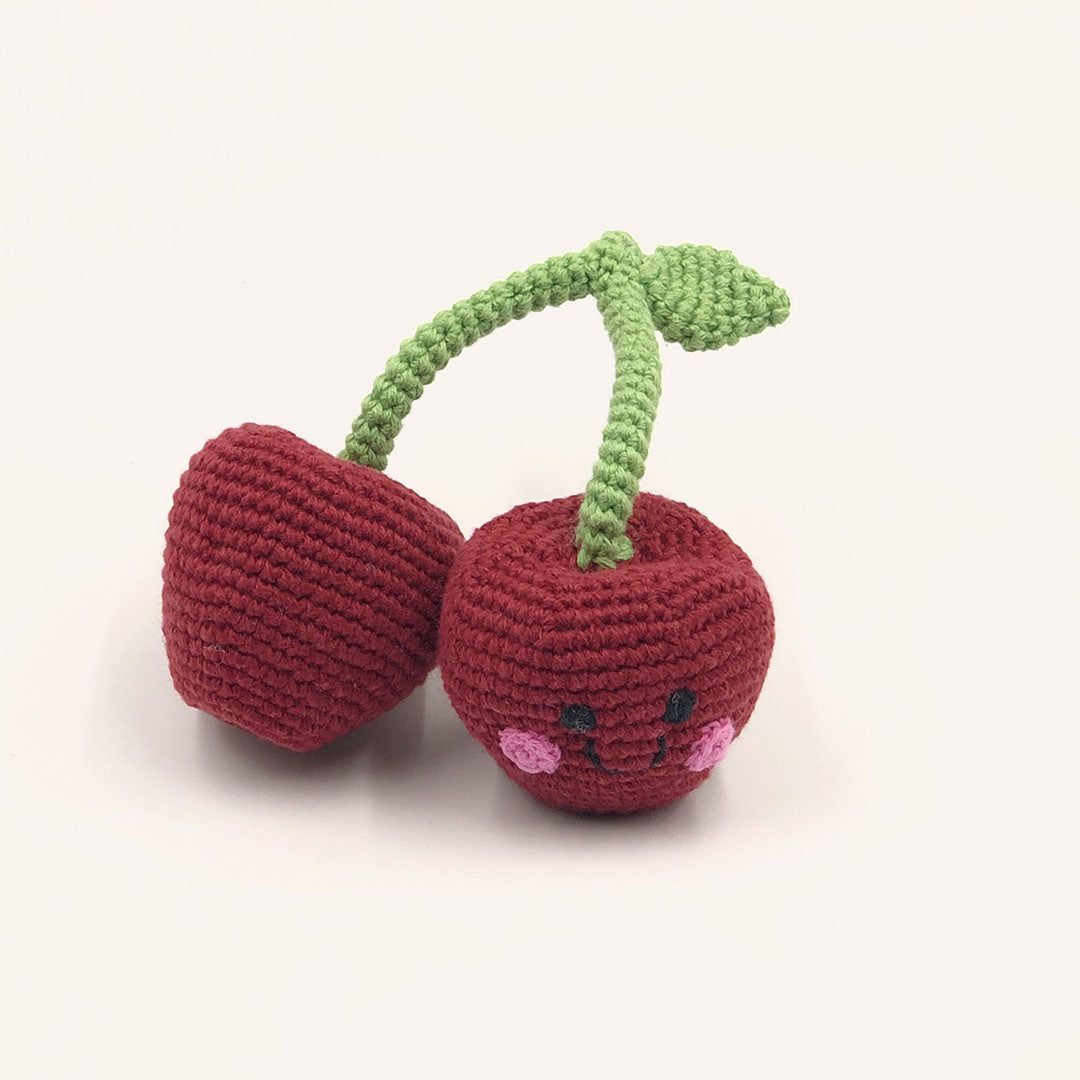 2 Red Cherries with 1 Green Stem Baby Rattle