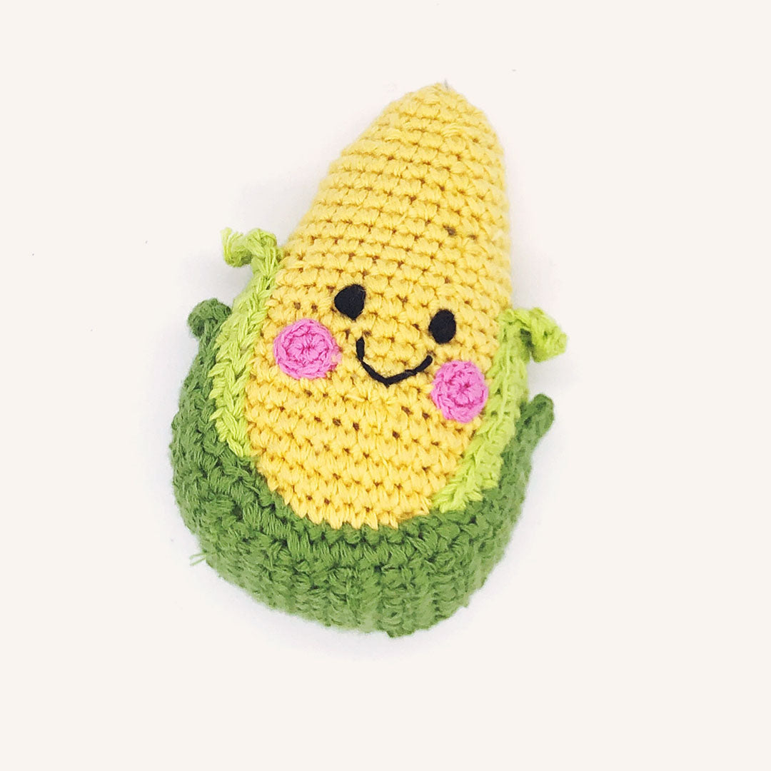 Yellow and Green Handmade Crochet Baby Corn Rattle