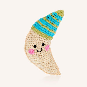 Handmade Crochet Crescent Moon with Hat Baby Rattle