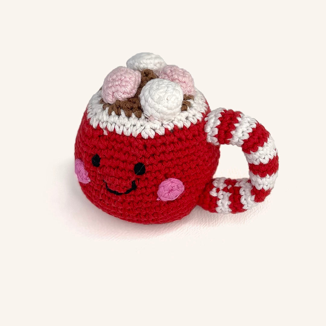 Handmade Crochet Red and White Cup of Hot Chocolate with Marshmallows on top