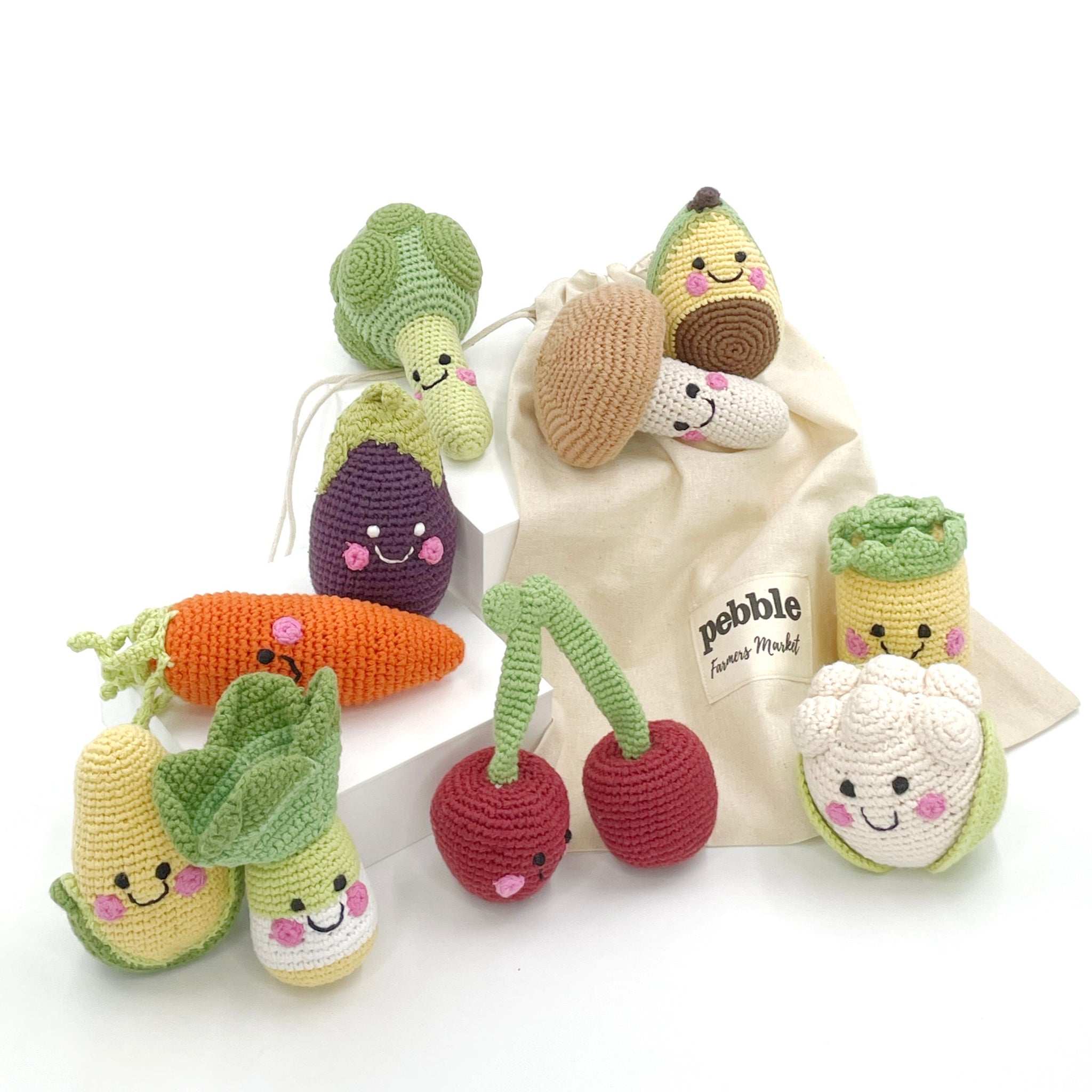 Farmer's Market Play Sack: Food-Shaped Rattles for Baby