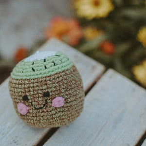 Speckled Friendly Kiwi Soft Toy handmade with organic cotton yarn