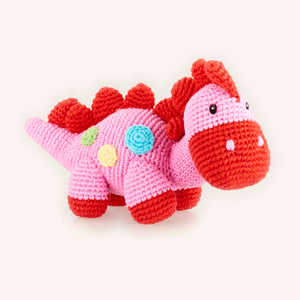 Crochet Pink and Red Stegosaurus Toy Rattle
