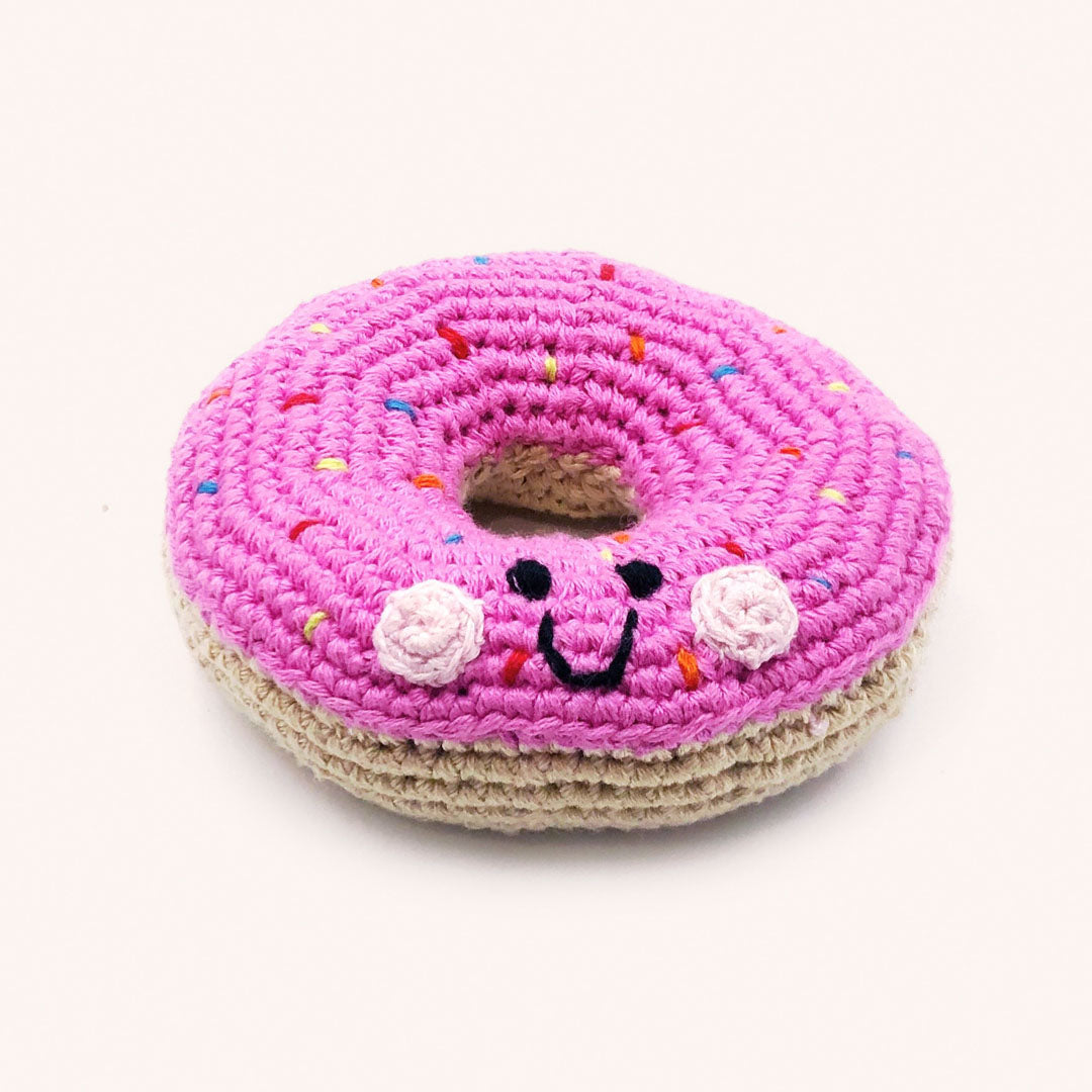 Handmade Fair Trade Crochet Cotton Pink Donut Rattle