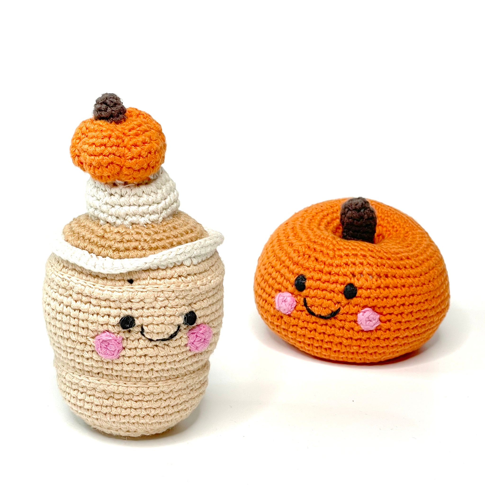 Handmade Crochet Stuffed Pumpkin Baby Toy with Plush Pumpkin Spice Latte