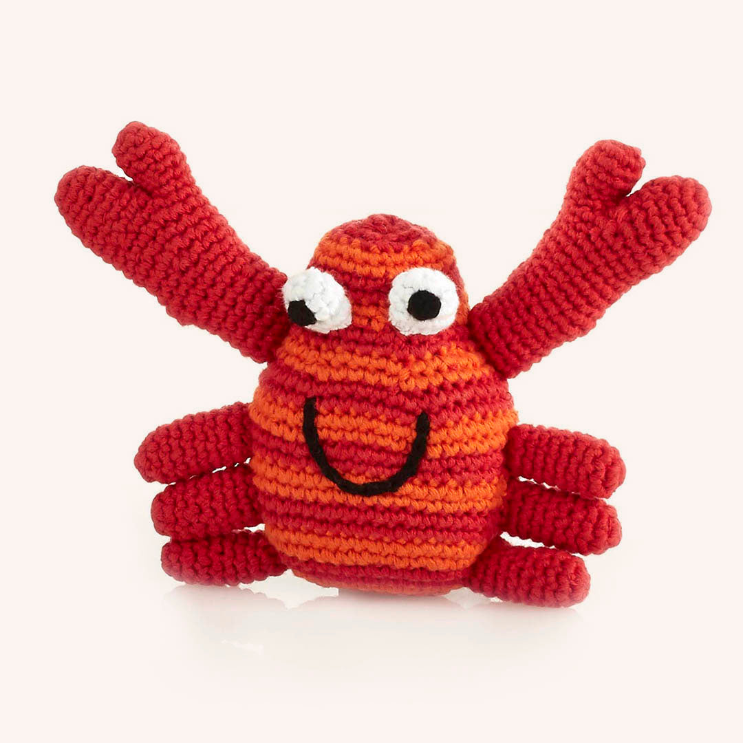 Red and Orange Striped Crochet Crab Rattle