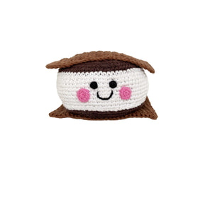 Handmade crochet smores baby rattle
