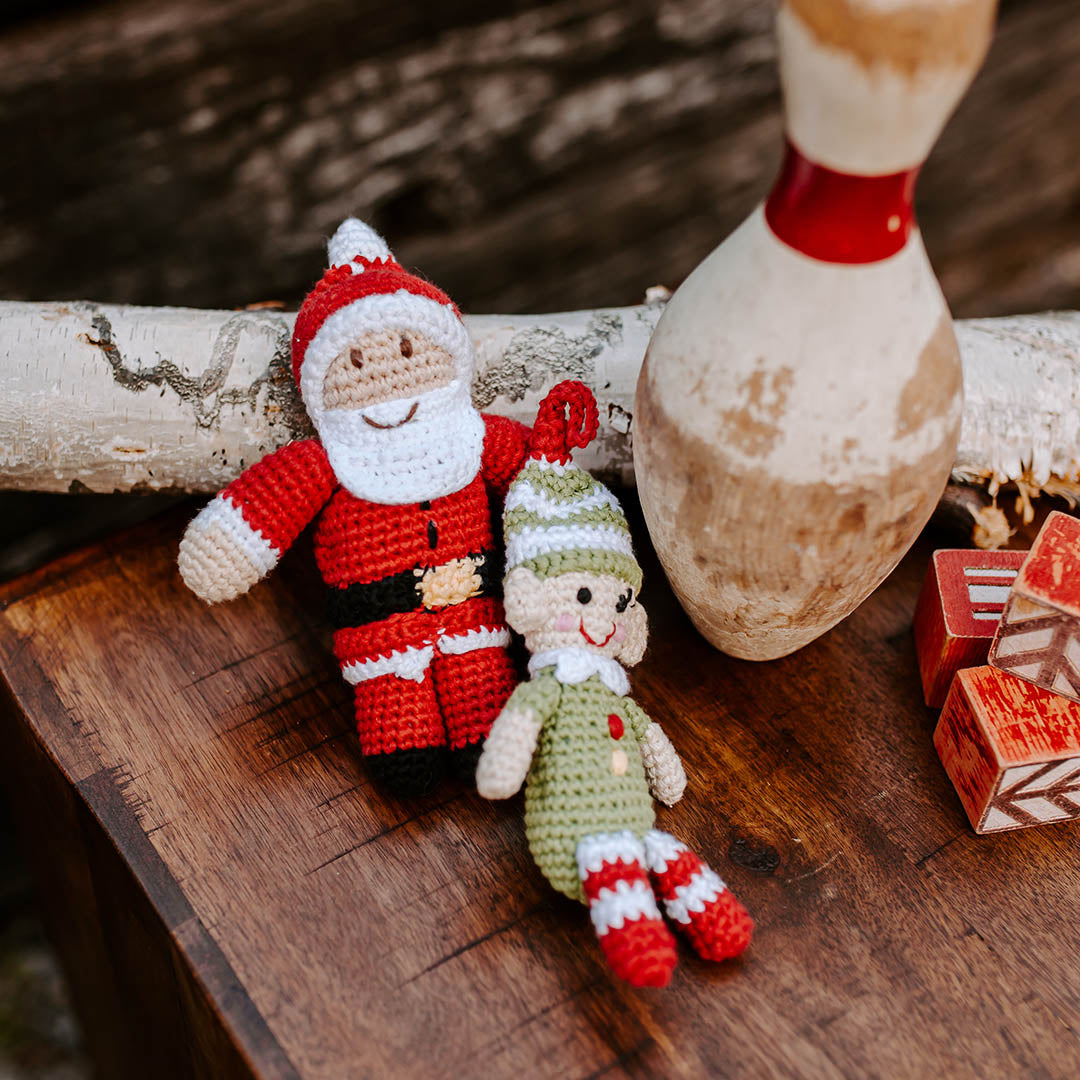 Organic Cotton Handmade Kids Christmas Ornaments - Elf and Santa