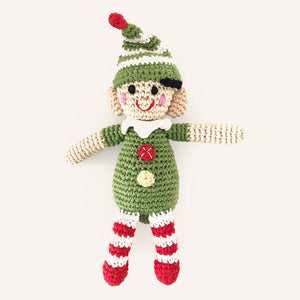Crochet Green and Red Elf Baby Doll Toy
