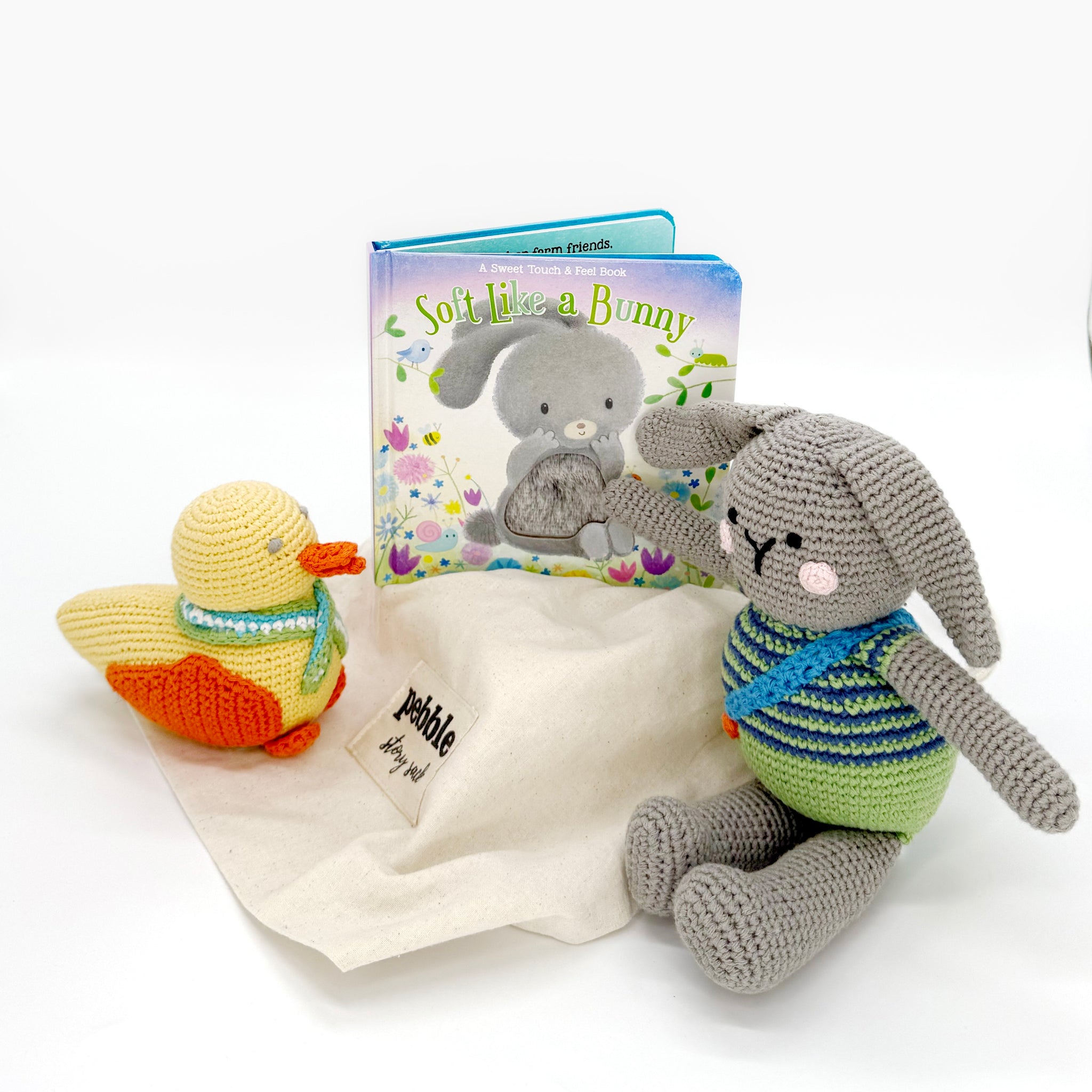 Bunny Book with Plush Bunny and yellow Duck Rattle