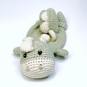 Handmade Organic Cotton Crochet Light Teal Dino Baby Toy