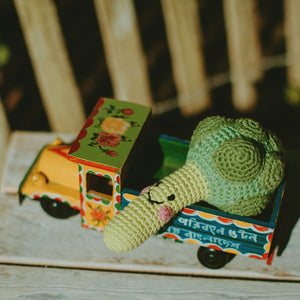 Toy truck with Fair Trade Organic Cotton Crochet Broccoli Baby Rattle