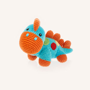 Turquoise and Orange Crochet Stegosaurus Toy Rattle