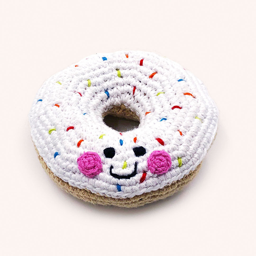 Handmade Fair Trade Crochet Cotton White Donut Rattle