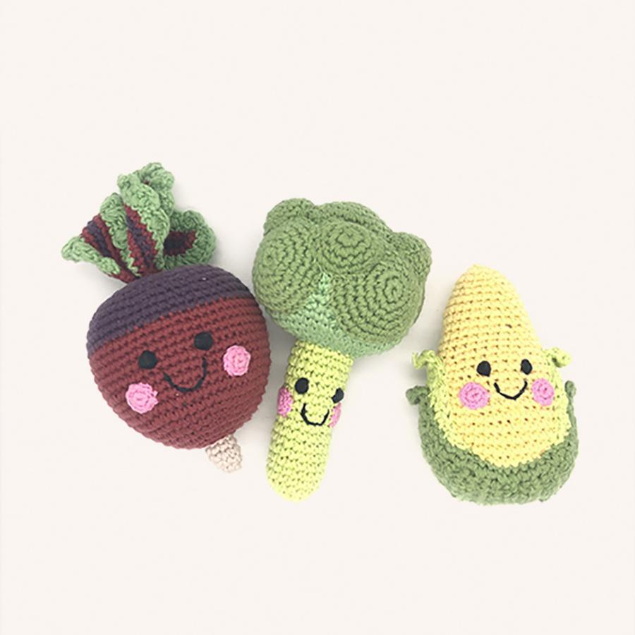 Crochet Corn, Broccoli, and Beet Handmade Baby Toy Rattles