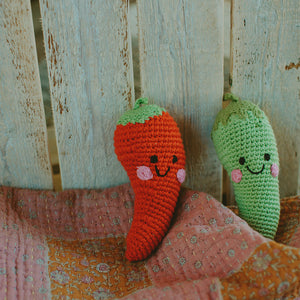 Handmade Crochet Red and Green Chili Pepper Baby Rattles
