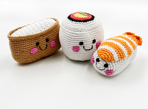 Group of handmade sushi baby rattles