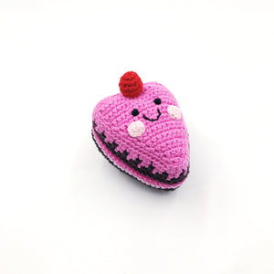 Heart Shaped Crochet Pink Cake Rattle with Red Cherry
