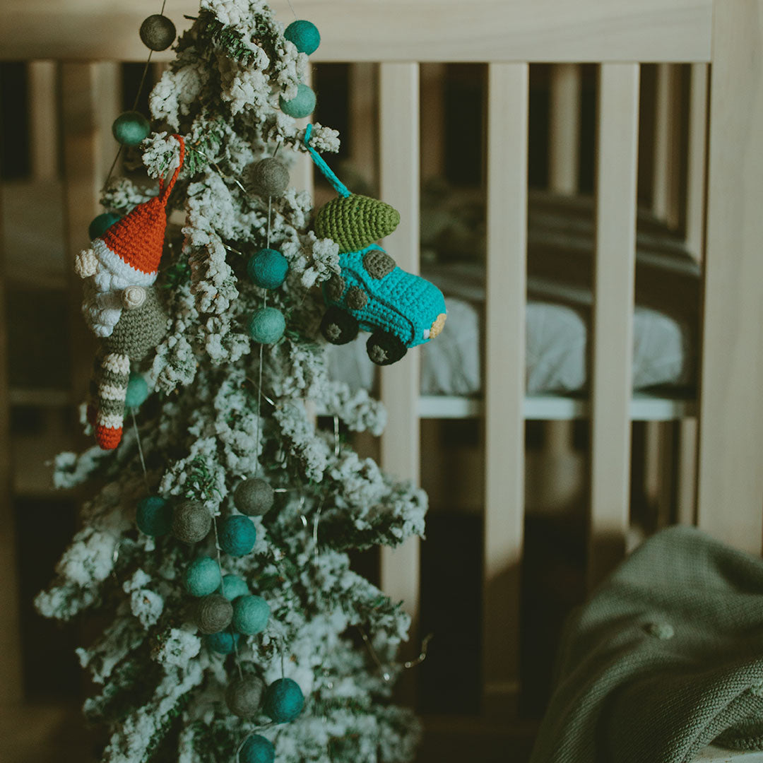 Christmas Tree with Crochet Turquoise Car Ornament