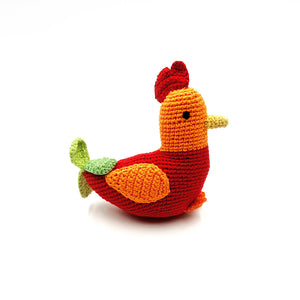 Red and Orange Handmade Crochet Rooster Toy Side View