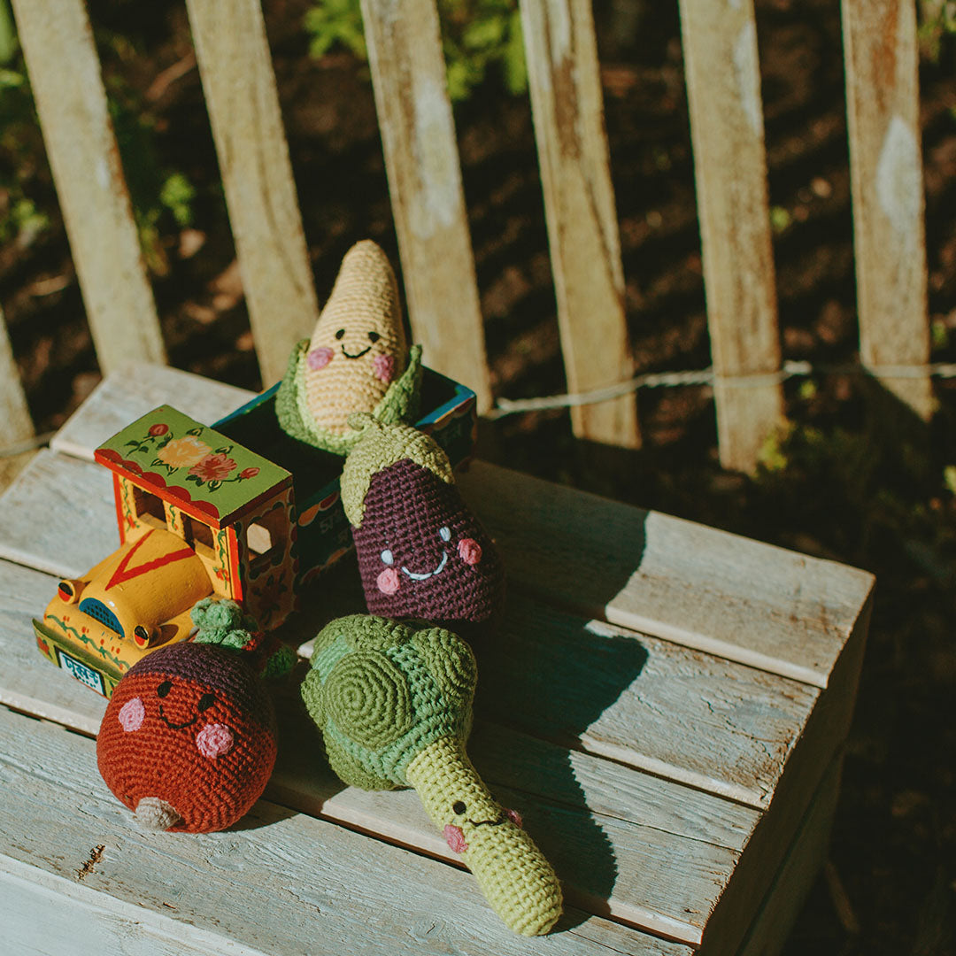 Toy Truck with Crochet Beet, Corn, Broccoli and Eggplant